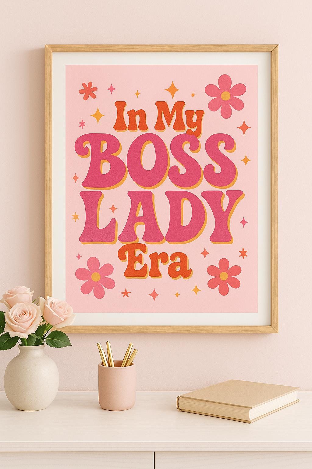 In My Boss Lady Era Print | Feminine Office Wall Art | Retro Groovy Girl Boss Poster | Pink Motivational Quote | CEO Aesthetic Decor