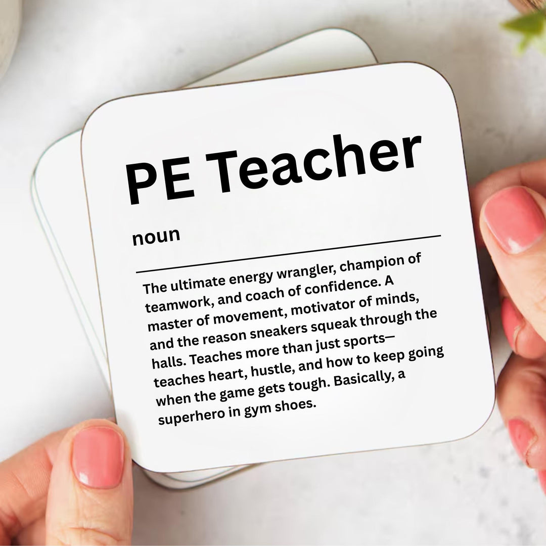 Personalised PE Teacher Coaster – Custom Name Gift for Gym Teacher, Fun Heartfelt Sports Coach Gift, End of Term Teacher Appreciation